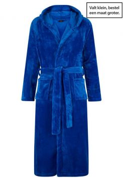 koningsblauwe fleece badjas met capuchon