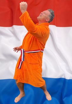 Oranje badjas met Nederlandse vlag - fleece