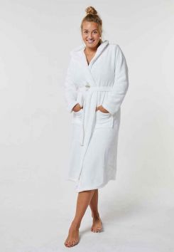 Witte badjas fleece met capuchon unisex
