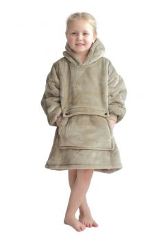 Beige fleece deken kind met mouwen - mt.104 t/m 134