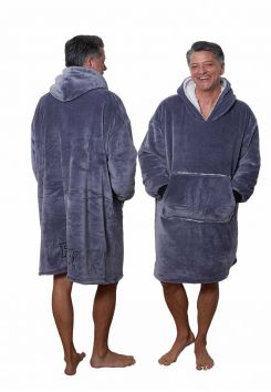 Fleece deken met mouwen - donkergrijs - poncho fleece