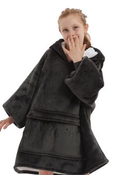 Fleece deken kind met mouwen - grijs