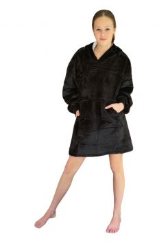 Fleece deken kind met mouwen - zwart
