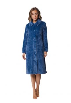 Pastunette - blauwe fleecebadjas met knopen 