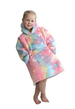Unicorn glow fleece deken kind met mouwen - mt.104 t/m 134