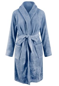 Jeansblauw badjas fleece voor hem & haar