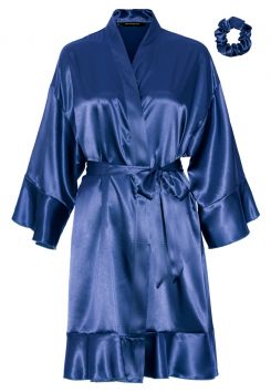 Navy blauwe ruffle kimono satijn voor haar