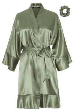 Olijf groene ruffle kimono satijn voor haar