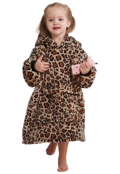 Panter fleece deken kind met mouwen - mt.104 t/m 134