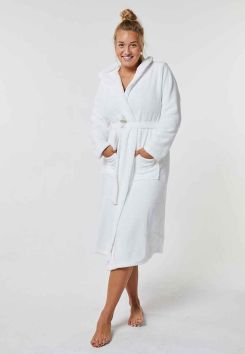 Witte badjas fleece met capuchon unisex