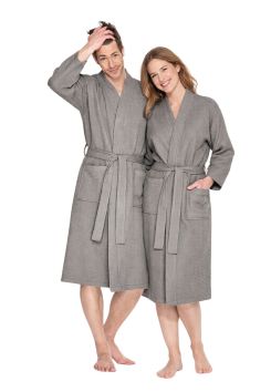 Taupe badjas pique - unisex badjas wafelkatoen