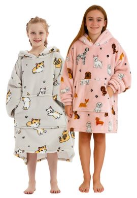 Fleece deken kind met mouwen - katjes - hondjes