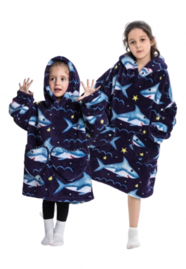 Kinder snuggie fleece met hoodie – haaien