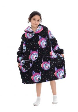 Kinder snuggie fleece met hoodie – wolven