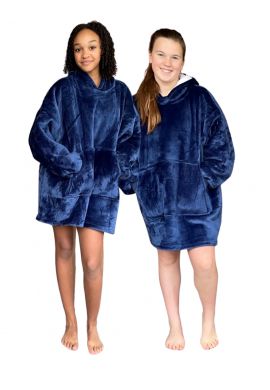 Fleece deken kind met mouwen - blauw