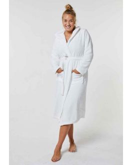 Witte badjas fleece met capuchon unisex