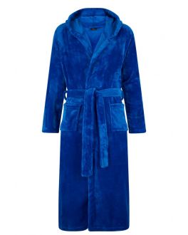 koningsblauwe fleece badjas met capuchon