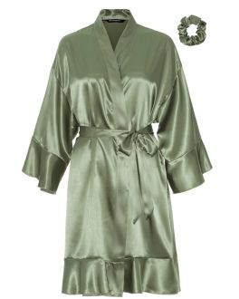 Olijf groene ruffle kimono satijn voor haar