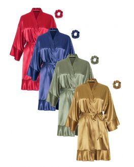 Ruffle kimono satijn personaliseren – 4 kleuren